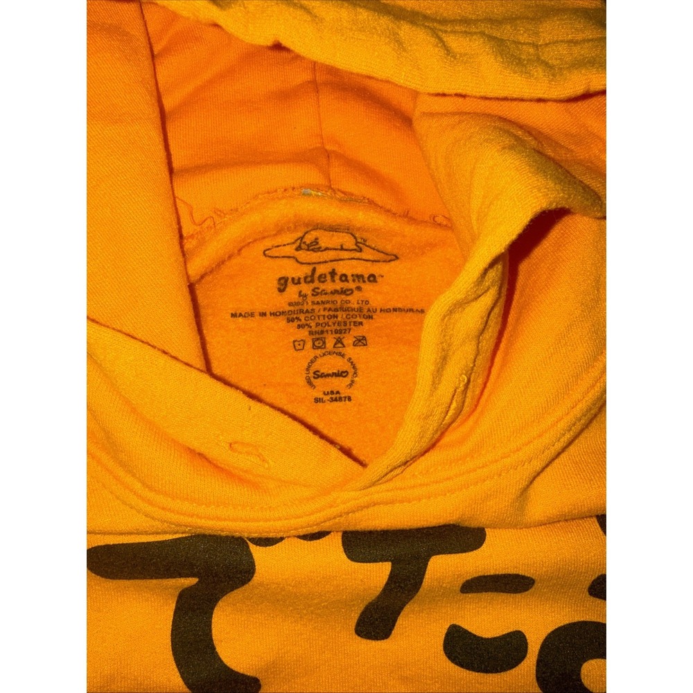 GUDETAMA Sanrio Yellow Pullover Hoodie Sweatshirt Size Large - Picture 3 of 5